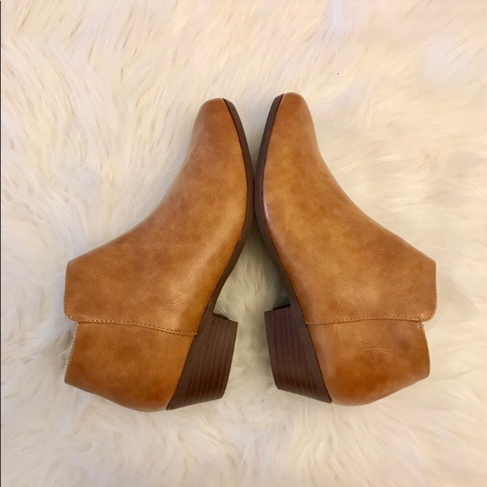 Tan Distressed Faux Leather Ankle Bootie